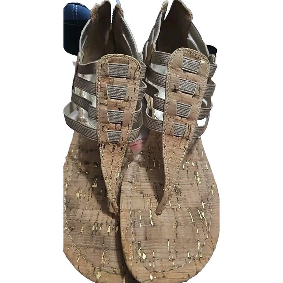 Donald Pliner Gladiator Sandals Women 7.5 M Deena Tan Cork Back Zipper U18 - Picture 2 of 8